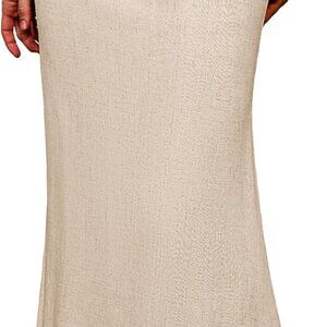 Linen Flared Maxi Skirt with Back Slit - Elastic Waist Drawstring Long Flowy Ank